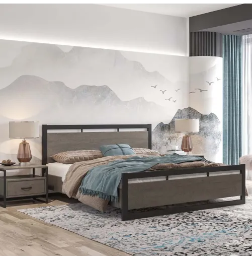 Κρεβάτι Ν97 Ξύλινο Υπέρδιπλο (160x200cm) - Χρώμα Σκούρο Δρυς