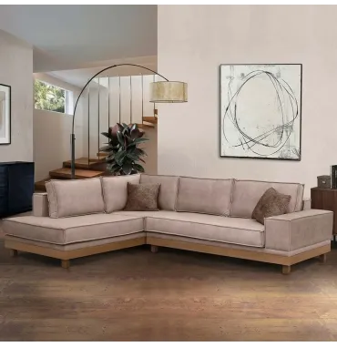 Γωνιακός Καναπές ΚΩΔ 305 με Ξύλινη Μπάζα (260x190cm) - Χρώμα & Διαστάσεις Επιλογής