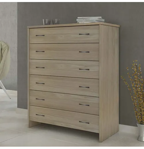 Συρταριέρα Κρεβατοκάμαρας με 6 συρτάρια Ξύλινη Λαττέ 86x43x112εκ.