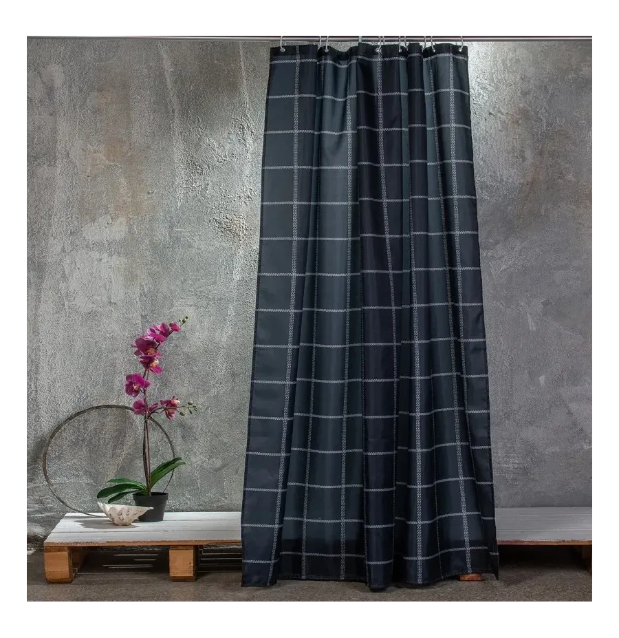 ΚΟΥΡΤΙΝΑ ΜΠΑΝΙΟΥ 180X180 CHECK BLACK