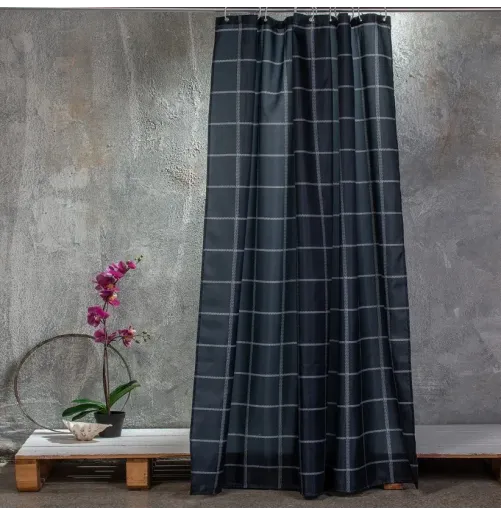 ΚΟΥΡΤΙΝΑ ΜΠΑΝΙΟΥ 180X180 CHECK BLACK
